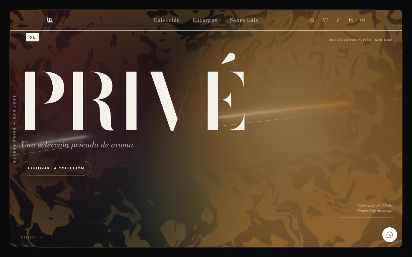 Blades Privé — desktop homepage, captured from the live site