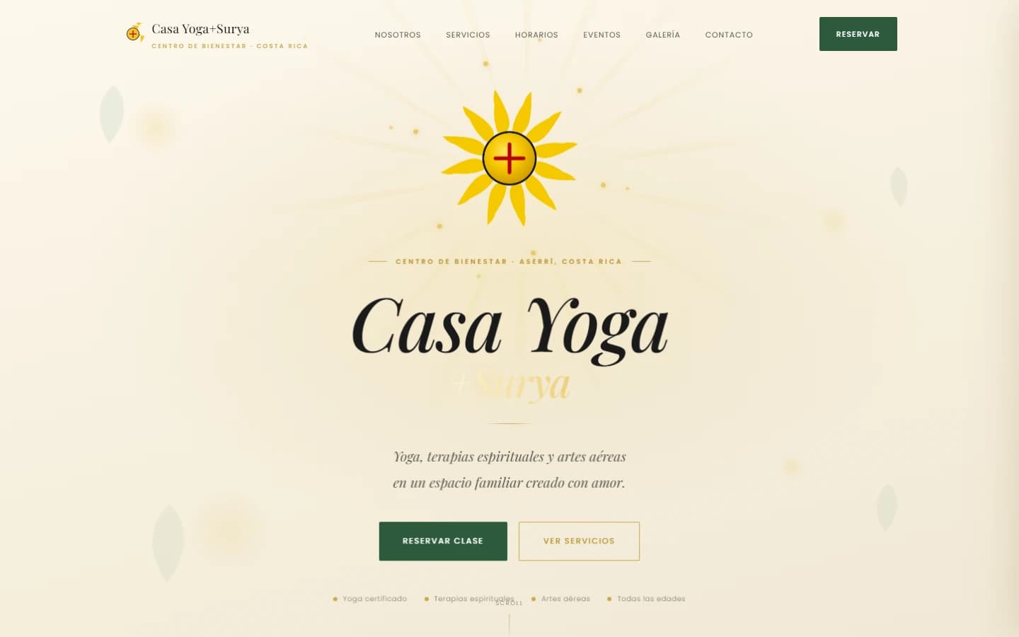 Casa Yoga + Surya — desktop homepage, captured from the live site