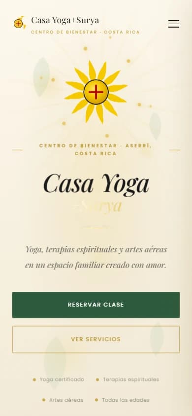 Casa Yoga + Surya — mobile homepage, captured from the live site